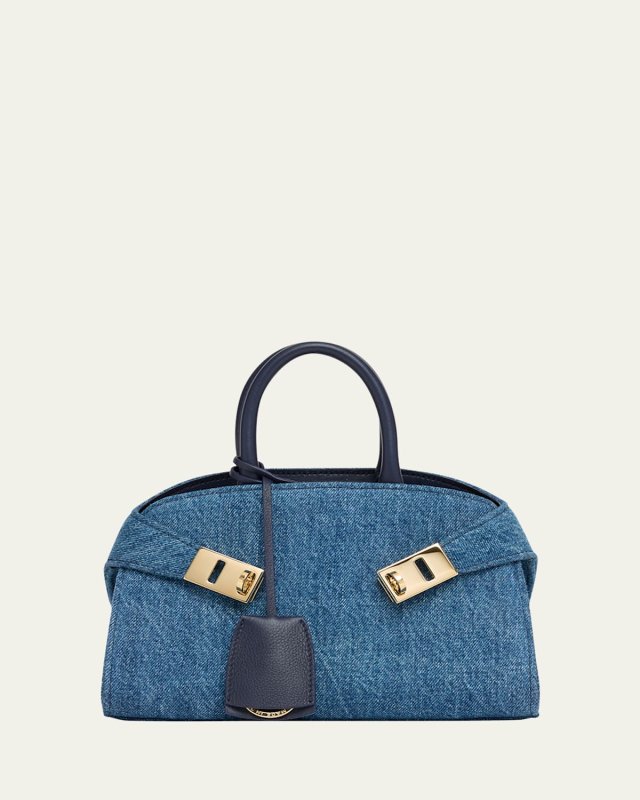 Hug Washed Denim Top-Handle Bag